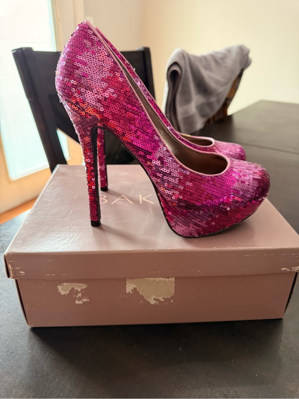 Bakers Fuchsia Sequin Platform Stiletto Heels